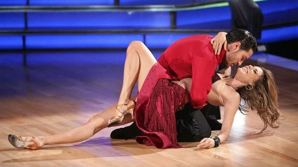 Elisabetta Canalis returned to the ballroom for a final performance on 'Dancing With The Stars: The Results Show,' on Tuesday, November 22, 2011. She appears here with show partner Val Chermokskiy.