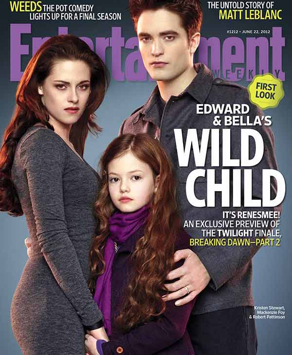 Kristen Stewart, Mackenzie Foy and Robert Pattinson appear on the June 22, 2012 cover of Entertainment Weekly magazine. - Provided courtesy of Entertainment Weekly Kristen Stewart, Mackenzie Foy and Robert Pattinson appear on the June 22, 2012 cover of Entertainment Weekly magazine. - Provided courtesy of Entertainment Weekly