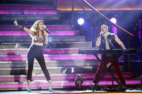 Karmin stopped by the ballroom on 'Dancing With The Stars: The Results Show' on Tuesday, Oct. 9, 2012, to perform their singles 'Hello' and 'Brokenhearted.'