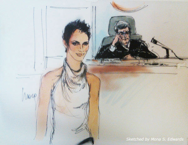 Halle Berry appears in a courtroom sketch drawn...