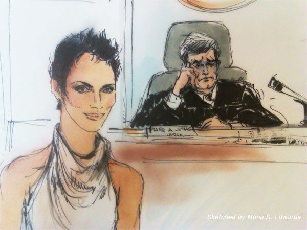 Halle Berry appears in a courtroom sketch drawn...