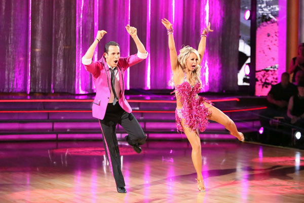 Brazilian auto racing driver Helio Castroneves and his partner Chelsie Hightower received 23 out of 30 points from the judges for their Jive on week two of 'Dancing With The Stars: All-Stars,' which aired on Oct. 1, 2012.