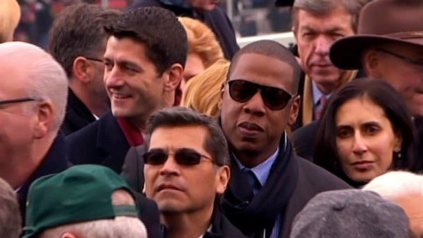 Jay-Z is seen in the crowd after President...