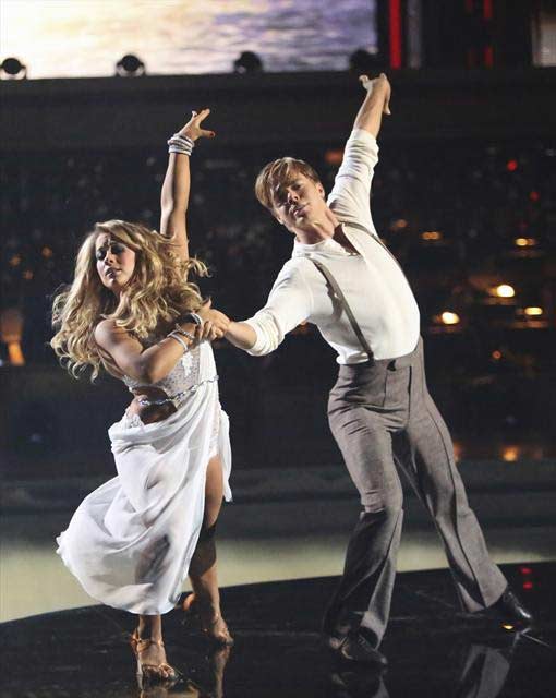 Shawn Johnson and Derek Hough appear in a still...