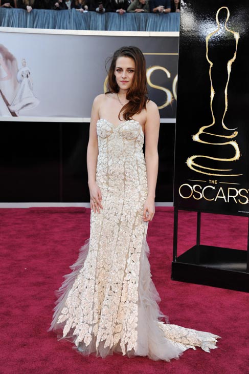 Actress Kristen Stewart arrives at the Oscars at the Dolby Theatre on Sunday Feb. 24, 2013, in Los Angeles.