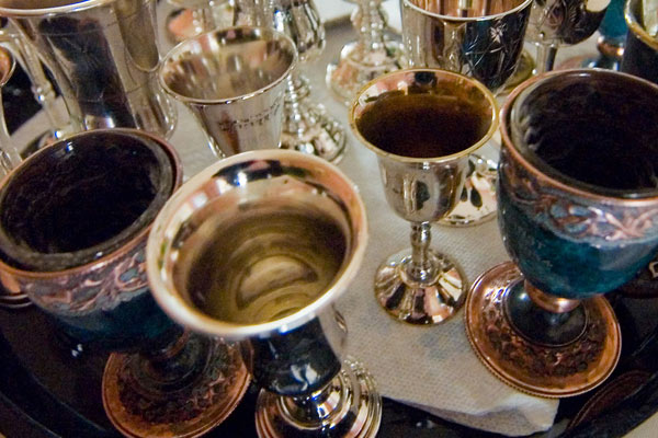 A photo of goblets used for Passover.