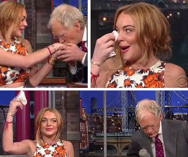 Lindsay Lohan appears on The Late Show with David Letterman on April 9, 2013. - Provided courtesy of CBS / Worldwide Pants Lindsay Lohan appears on The Late Show with David Letterman on April 9, 2013. - Provided courtesy of CBS / Worldwide Pants