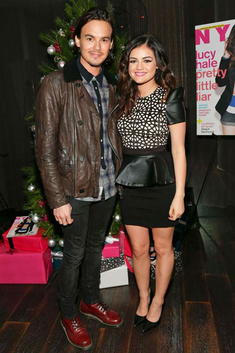 Lucy Hale and actor Tyler BlackBurn attend the launch party for Nylon Magazine's December/January 2013 issue at The Wine Gallery at The Andaz West Hollywood on Dec. 7, 2012.