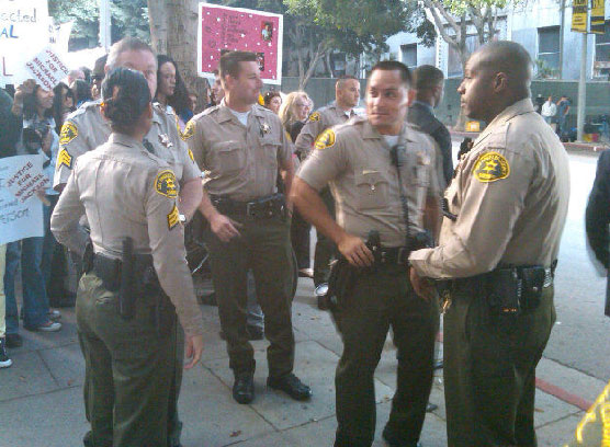 Sept. 26, 2011: Security guards stand outside the Los Angeles courthouse where Conrad Murray is on trial for involuntary manslaughter, following the 2009 death of Michael Jackson.
