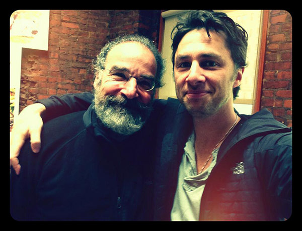 Zach Braff posted this photo of himself with Mandy Patinkin on his Twitter page on May 14, 2013. He said the actor will play his father in his film Wish I Was Here, a movie he promoted with a Kickstarter fundraising campaign. - Provided courtesy of twitter.com/zachbraff/status/334343888028434432/photo/1 / pic.twitter.com/VaHceV2ETr Zach Braff posted this photo of himself with Mandy Patinkin on his Twitter page on May 14, 2013. He said the actor will play his father in his film Wish I Was Here, a movie he promoted with a Kickstarter fundraising campaign. - Provided courtesy of twitter.com/zachbraff/status/334343888028434432/photo/1 / pic.twitter.com/VaHceV2ETr