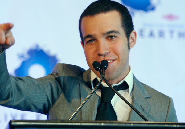 Pete Wentz speaks at Dow Live Earth Run for...