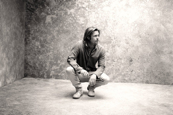 Brad Pitt appears in a behind-the-scenes photo for Chanel No. 5's 2012 ad campaign.