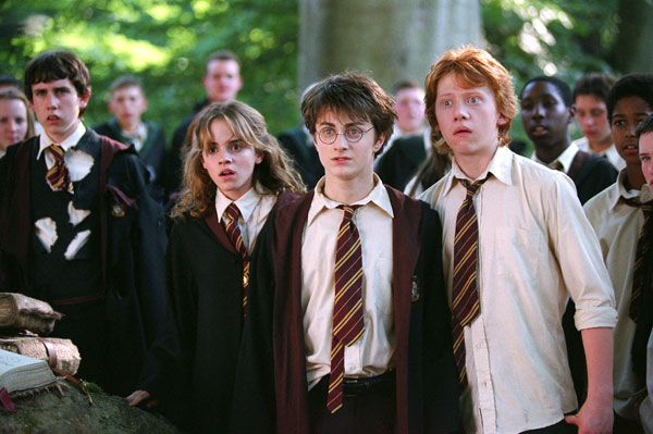 Neville Longbottom (Matthew Lewis), Hermione Granger (Emma Watson), Harry Potter (Daniel Radcliffe) and Ron Weasley (Rupert Grint) appear in a scene from the 2002 film 'Harry Potter and the Chamber of Secrets.'
