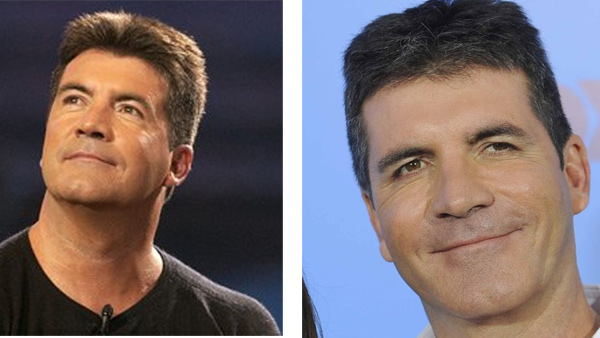 Pictured:  On the left, Simon Cowell appears at...