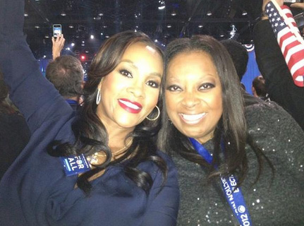 TV personality Star Jones celebrates after President Barack Obama is re-elected on Nov. 6, 2012.