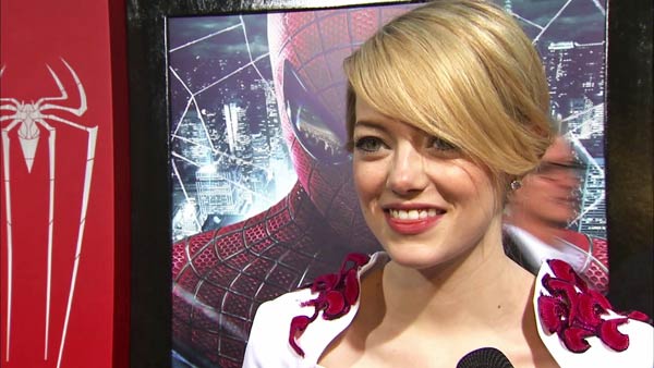 Emma Stone talks to OnTheRedCarpet.com at the Hollywood premiere of 'The Amazing Spider-Man,' at Westwood's Regency Village Theatre in Los Angeles on June 28, 2012.
