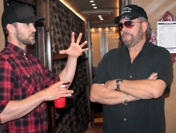 Justin Timberlake and Hank Williams Jr. hang out backstage at Williams concert in Southhaven, Mississippi on April 27, 2012. - Provided courtesy of Hank Williams Jr. / Webster PR Justin Timberlake and Hank Williams Jr. hang out backstage at Williams concert in Southhaven, Mississippi on April 27, 2012. - Provided courtesy of Hank Williams Jr. / Webster PR