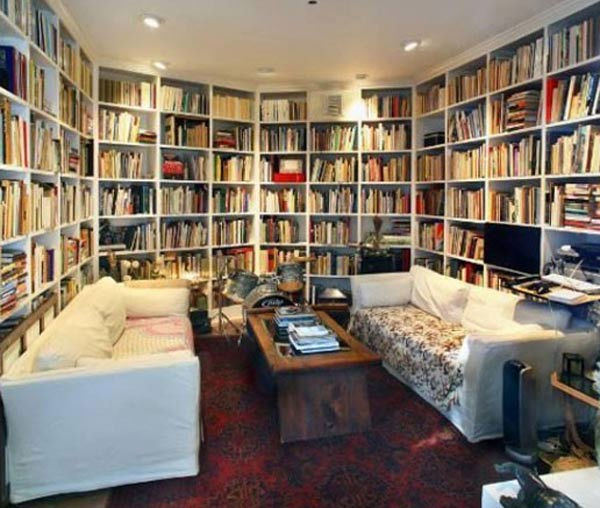 The built-in library at Olivia Wilde's Venice beach house, which is on the market for $3 million.