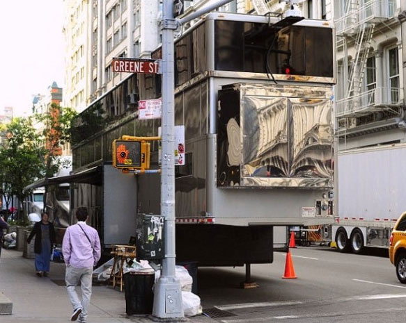 A New York City witness posted this photo of a 'monster' double-decker trailer said to be used by Will Smith as he films 'Men In Black 3' in New York in May 2011. The mobile structure is reportedly worth $2 million.