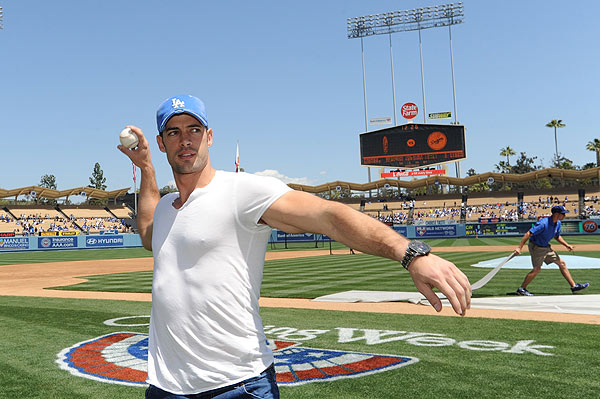 William Levy, a telenovela actor and 'Dancing With The Stars' contestant, appears at Dodger Stadium to cheer on the Los Angeles Dodgers on April 15, 2012.