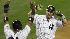 New York Yankees Nick Swisher celebrates with...