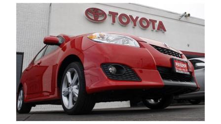 In this Feb. 24, 2008 file photo, an unsold 2009 Matrix sits at a Toyota dealership in Boulder, Colo. Toyota Motor Co. on Tuesday, Jan. 26, 2010 announced it is temporarily suspending sales of eight vehicle models involved in last weeks recall of 2.3 million vehicles to fix accelerator pedals with mechanical problems that could cause them to become stuck.