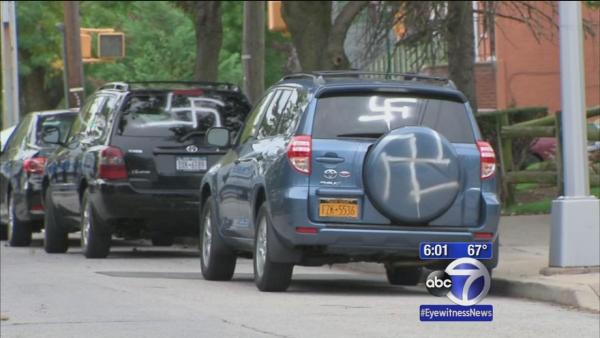 Several vehicles vandalized with swastikas in Queens