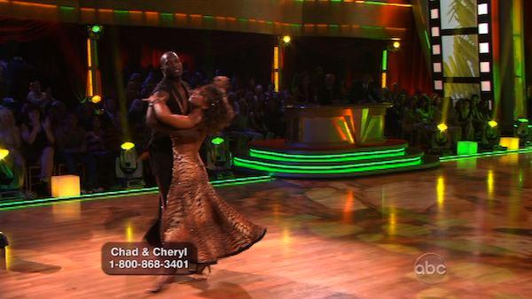 Chad Ochocinco and Cheryl Burke perform on week five of 'Dancing With the Stars,' Monday, April 19, 2010.