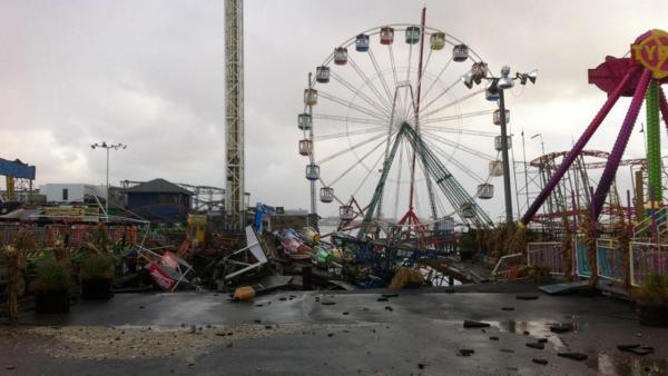 Damage is seen at FunTown Amusement Pier in Seaside Park, N.J. in the wake of Superstorm Sandy on Tuesday, Oct. 30, 2012.