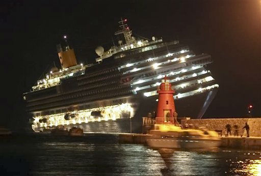 Cruise ship Costa Concordia sinking near Italy