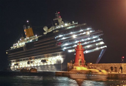 Cruise ship Costa Concordia sinking near Italy