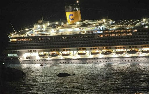 Cruise ship Costa Concordia sinking near Italy