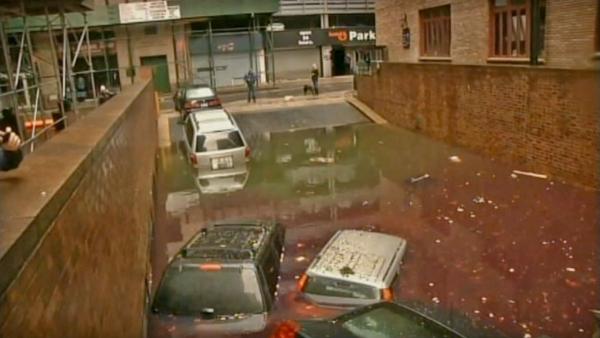 Vehicles in New York City are submerged under water in the wake of superstorm Sandy on Tuesday, Oct. 30, 2012.