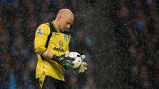(FILE) Aston Villas goalkeeper Brad Guzan prepares to take a kick during his teams 4-0 loss at Manchester City in their English Premier League soccer match at the Etihad Stadium, Manchester, England, Wednesday May 7, 2014. - Provided courtesy of AP Photo/Jon Super