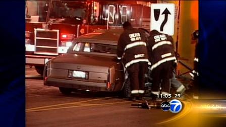 A young child was one of two people killed when a car slammed into a concrete viaduct.