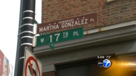 Members of the Gonzalez family and friends gathered with Alderman Danny Solis to designate the 1700-block of South Halsted Martha Gonzalez Place.