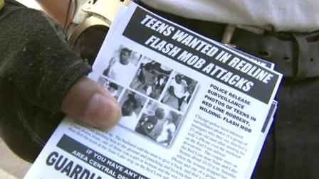 Teens wanted in Red Line flash mob attacks: Guardian Angels passed out flyers in front of the State and Lake Red Line station, Wednesday, June 13, 2012.