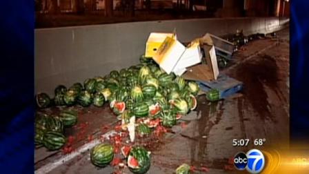 If youve ever dropped a piece of watermelon on your floor, you have an idea of what crews were facing early Monday on the inbound Dan Ryan ramp to the outbound Stevenson Expressway.