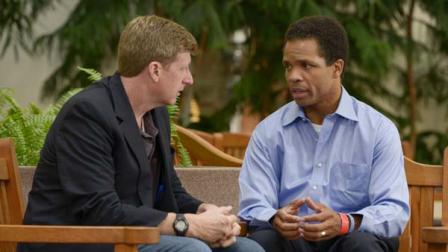 In this Thursday, Aug. 16, 2012 photo provided by the office of former U.S. Rep. Patrick J. Kennedy, Kennedy, left, meets with U.S. Rep. Jesse Jackson Jr. at the Mayo Clinic in Rochester, Minn. Jackson is in a deep depression and has a lot of work ahead of him on the road to recovery, Kennedy said Thursday after visiting the hospitalized Chicago Democrat. (AP Photo/Office of Patrick J. Kennedy)