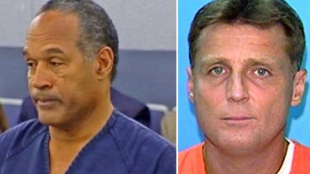 A documentary set to air Wednesday, Nov. 21, 2012, says Glen Rogers (right), who is on Floridas death row, could know something about the murder of OJ Simpsons wife Nicole and her friend Ron Goldman (AP Photo/Florida Depart of Corrections). Simpson is pictured in the photo at left.