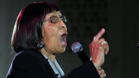 Inez Andrews delivers as hundreds listen on the nearly packed main floor of Operation PUSH Headquarters in Chicago during the 2009 funeral of Koko Taylor. Andrews died Dec. 19, 2012, at the age of 83. (AP Photo/Eric Y. Exit)