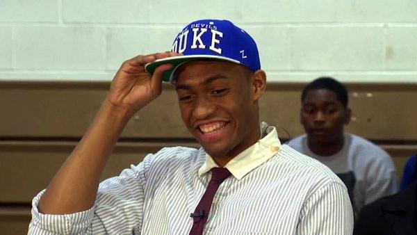 Jabari Parker of Chicago's Simeon Career Academy, one of the most highly touted recruits in years, announced his decision to attend Duke University, Thursday, Dec. 20, 2012.