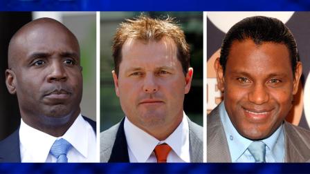 FILE - At left, in a June 23, 2011 file photo, former San Francisco Giants baseball player Barry Bonds leaves federal court in San Francisco. At center, in a July 14, 2011 file photo, former Major League baseball pitcher Roger Clemens leaves federal court in Washington. At right in a May 13, 2009 file photo, former baseball player Sammy Sosa attends the People En Espanol 50 Most Beautiful gala in New York. Baseballs all-time home run king and its most decorated pitcher likely will be shut out of the Hall of Fame when the vote is announced in January 2013. An AP survey shows that Bonds and Clemens, as well as Sammy Sosa, dont have enough votes to get into Cooperstown. (AP Photo/File)