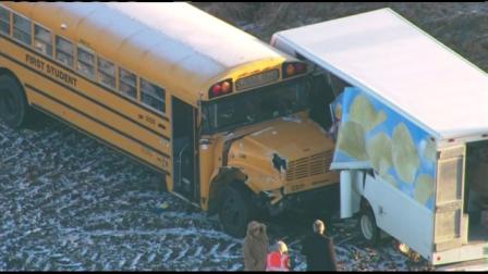 No children were hurt when a school bus and a snack food delivery truck crashed in the DeKalb County community of Cortland, Monday morning, January 14, 2013.