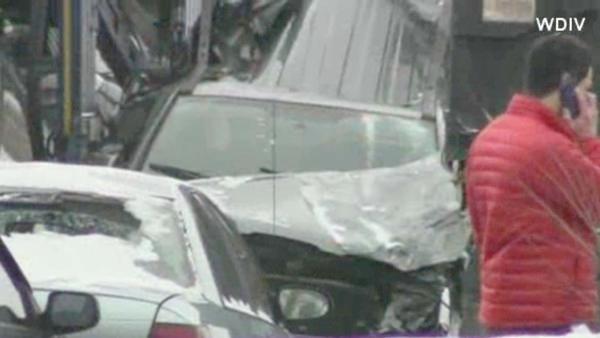 At least two dozen vehicles were involved in a chain reaction crash on Interstate 75 in Detroit, Michigan, Thursday, January 31, 2013.
