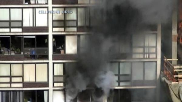 One person was injured during a fire at a Streeterville high-rise building in Chicago on Friday morning, February 1, 2013.