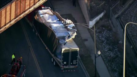 A semi truck got stuck under some railroad tracks on eastbound Webster near the Kennedy Expressway Friday afternoon, February 1, 2013.