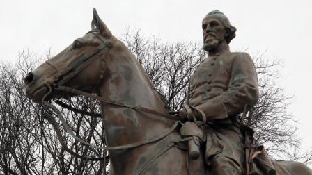 A statue of Nathan Bedford Forrest sits on a concrete pedestal at a park named after the confederate cavalryman on Wednesday, Feb. 6, 2013 in Memphis Tenn. The Memphis City Council has voted to rename Forrest Park and two other Confederacy-themed parks. (AP Photo/Adrian Sainz)