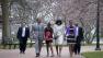 President Barack Obama and first lady Michelle Obama walk from the White House with their daughters Sasha Obama, second from left, and Malia Obama, right.