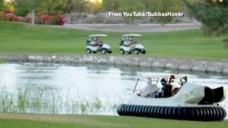 Golfer Bubba Watson insists this hovercraft golf cart is not a prank.